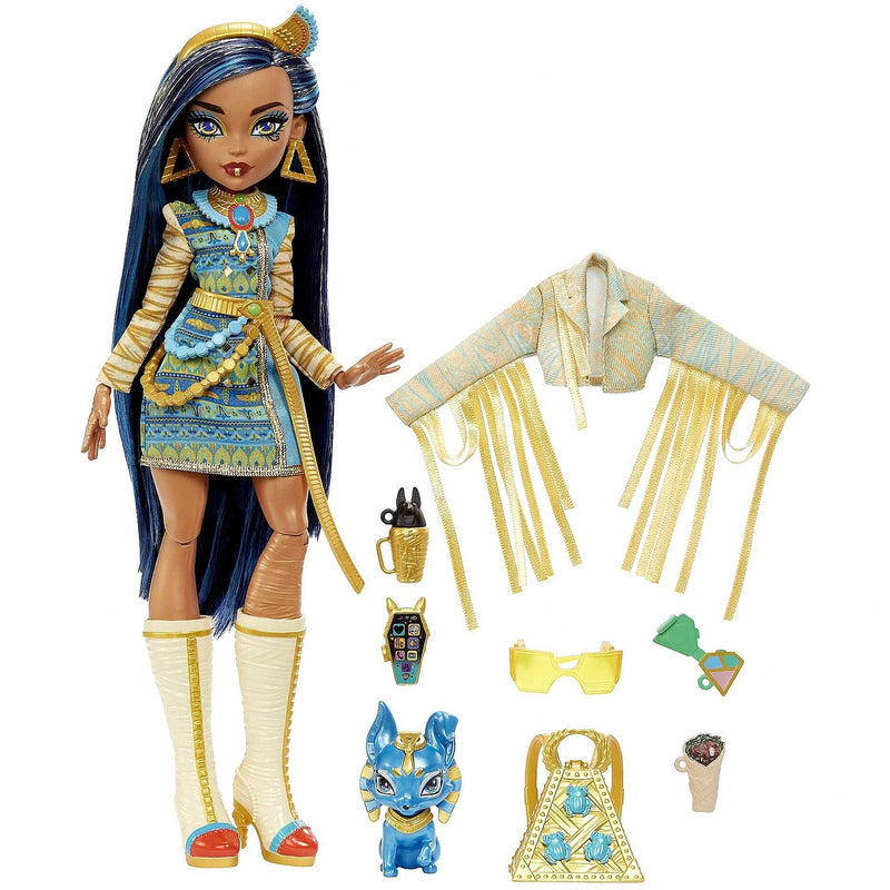 Monster High Mu?eca, Cleo De Nile con accesorios y perro de mascota