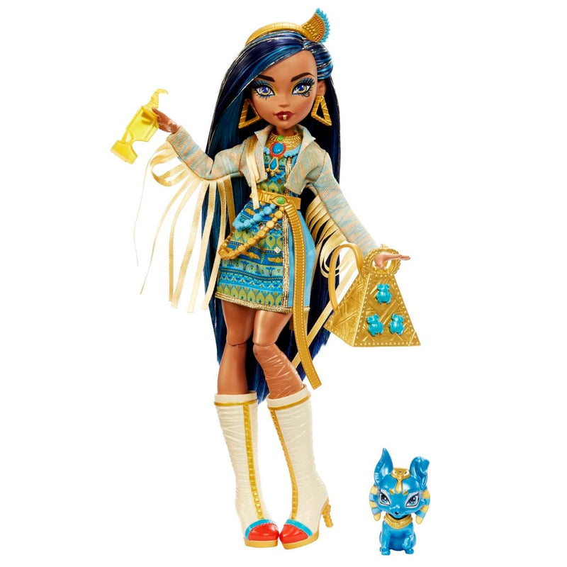 Monster High Mu?eca, Cleo De Nile con accesorios y perro de mascota