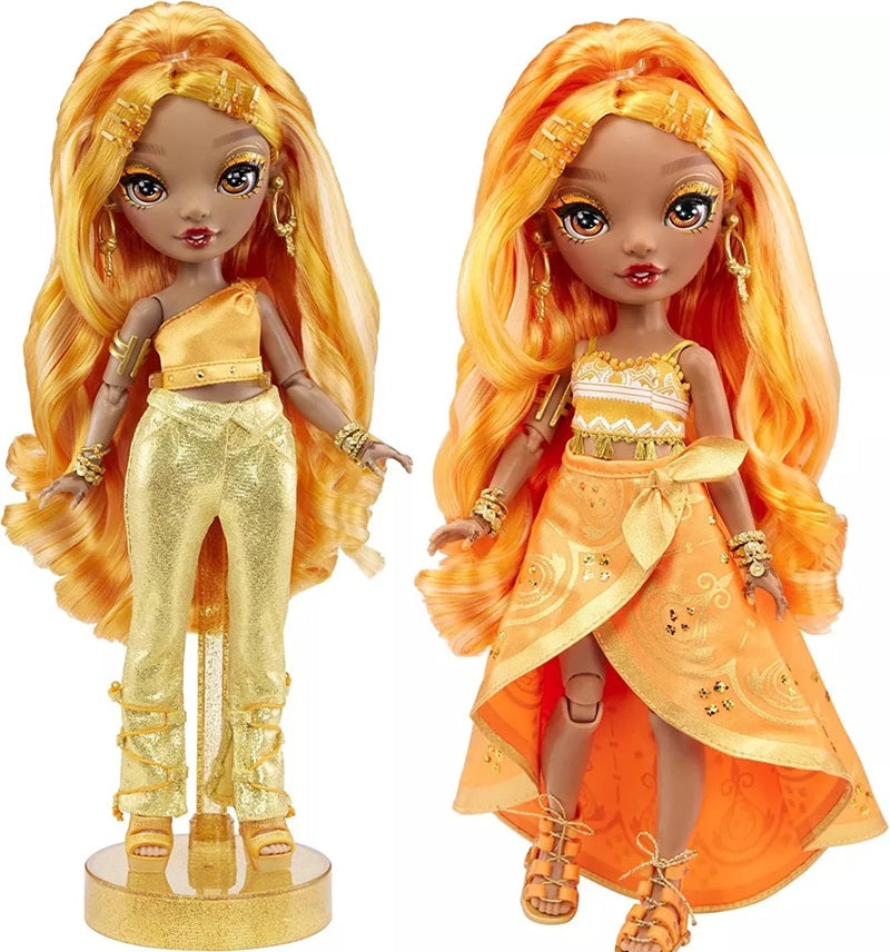 Rainbow High - Meena Fleur - Muñeca de Moda Color Oro azafran - Incluye 2 Vestidos