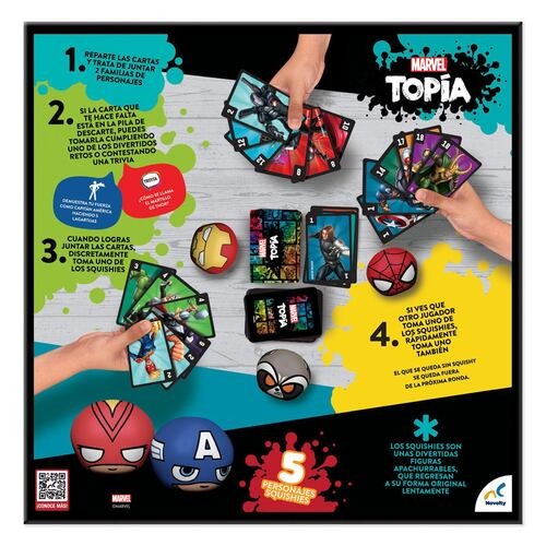 Marvel Studios Juego de Mesa TOPIA con 5 Squishies